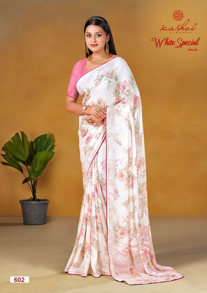 White Special Vol 6 By Kashvi Dull Moss Printed Sarees Wholesale Price In Surat